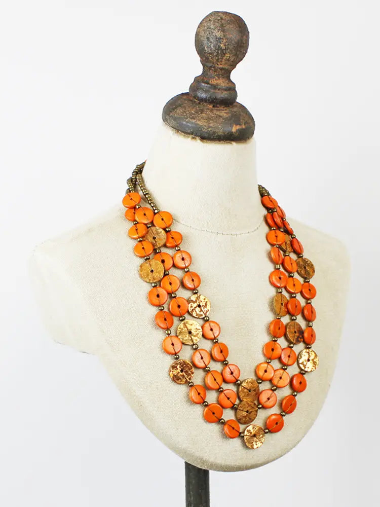 Orange Coconut Button Necklace