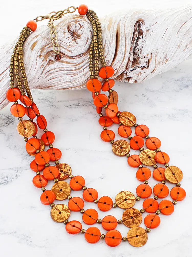 Orange Coconut Button Necklace