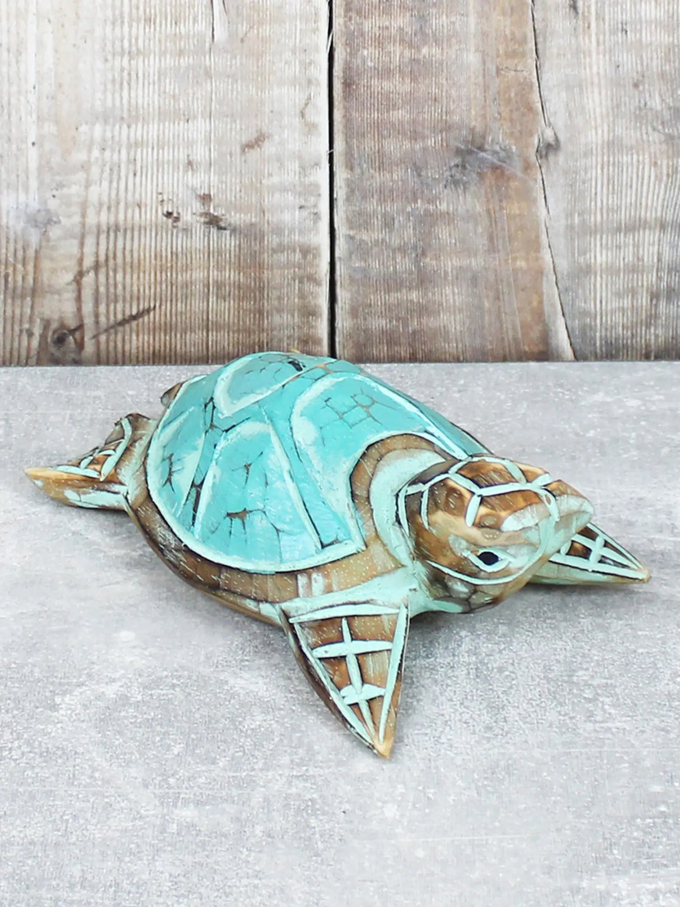 Turquoise Wooden Carved Turtle