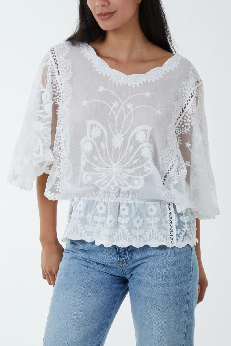 White Lace Butterfly Top