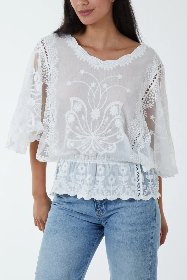 White Lace Butterfly Top