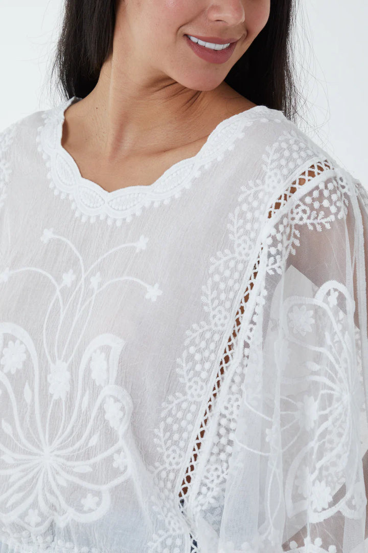 White Lace Butterfly Top