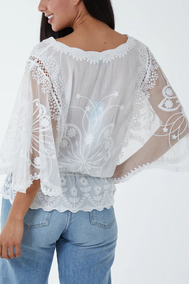 White Lace Butterfly Top