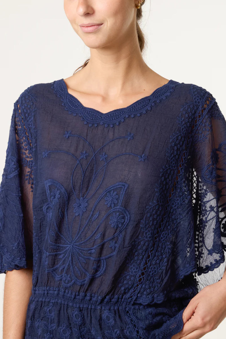 Navy Lace Butterfly Top