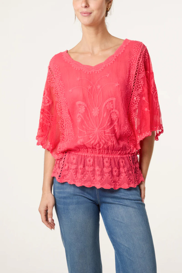 Coral Lace Butterfly Top