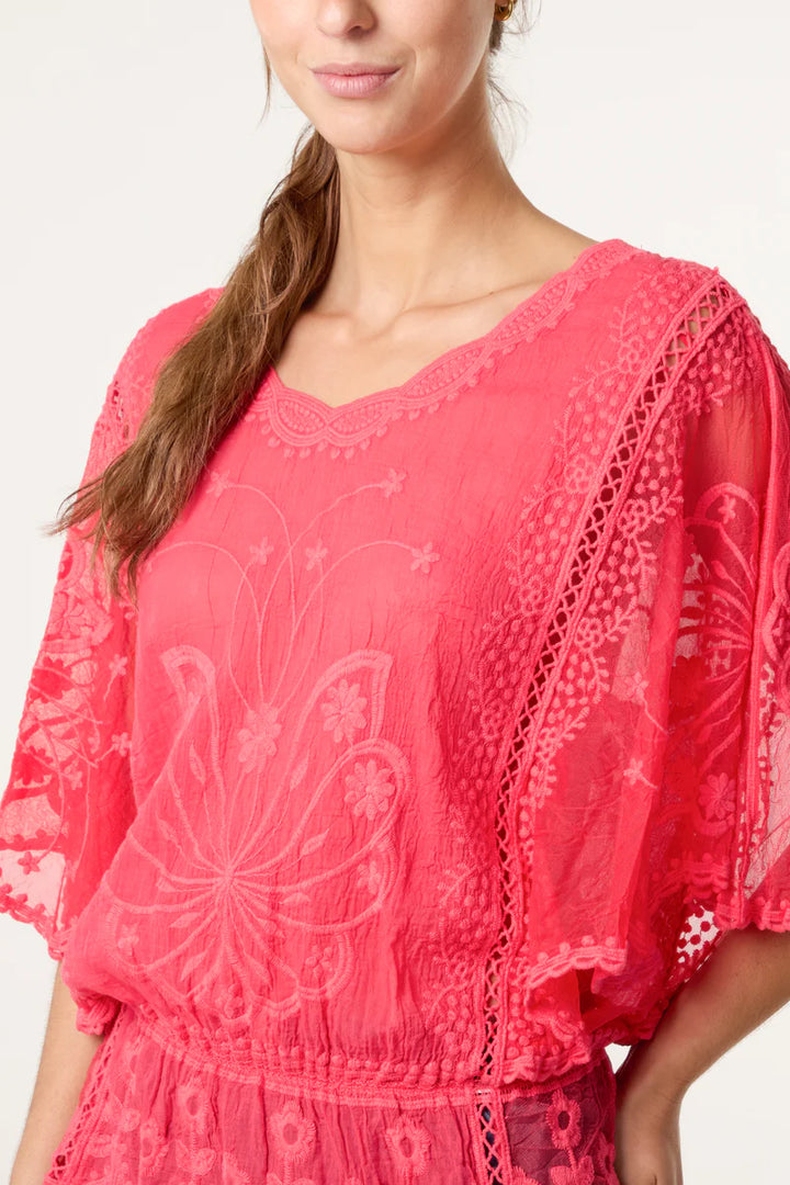 Coral Lace Butterfly Top
