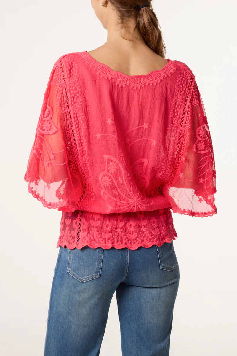 Coral Lace Butterfly Top