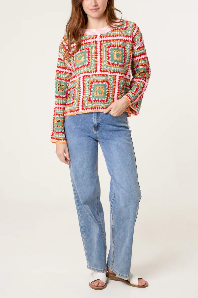 Patchwork Rainbow Crochet Top