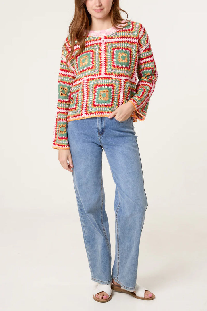 Patchwork Rainbow Crochet Top