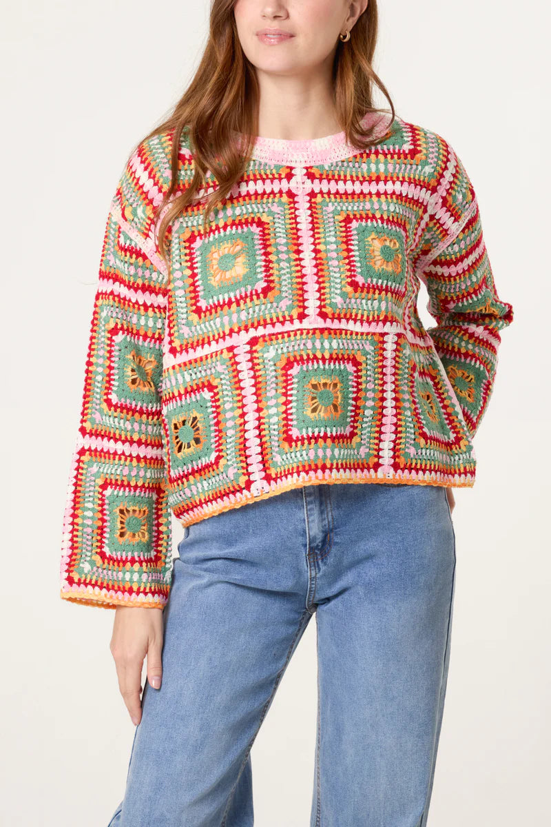 Patchwork Rainbow Crochet Top
