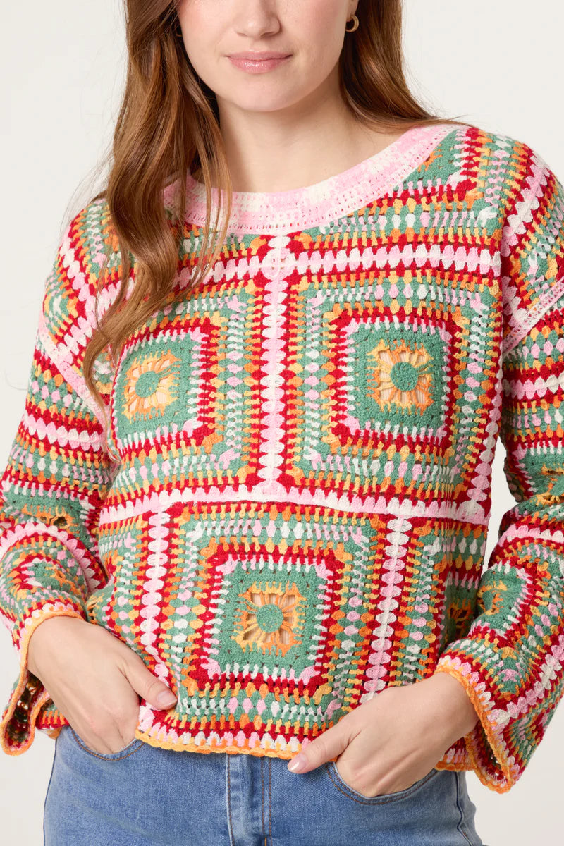 Patchwork Rainbow Crochet Top