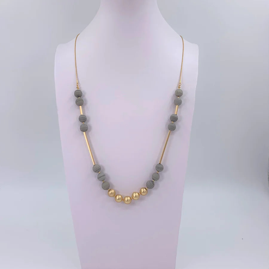 Gold & Grey Semi Precious Bead Necklace