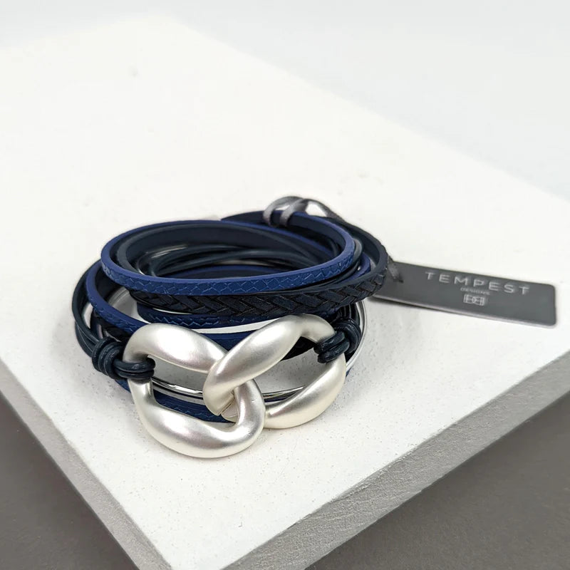 Blue & Silver Leather Bracelet
