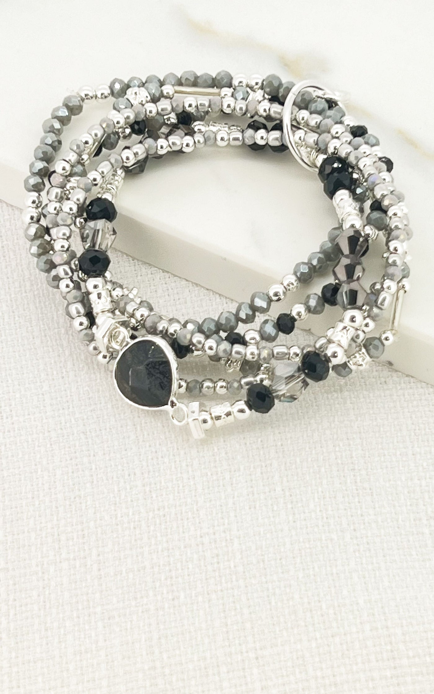 Silver, Black & Grey 6 Layer Bracelet