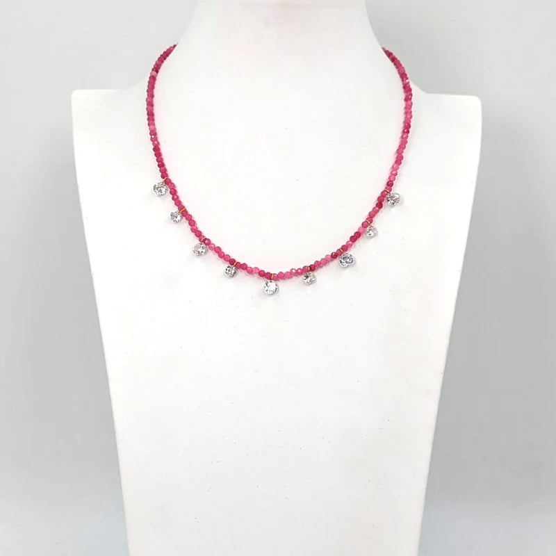 Pink & Crystal Semi-Precious Beaded Necklace