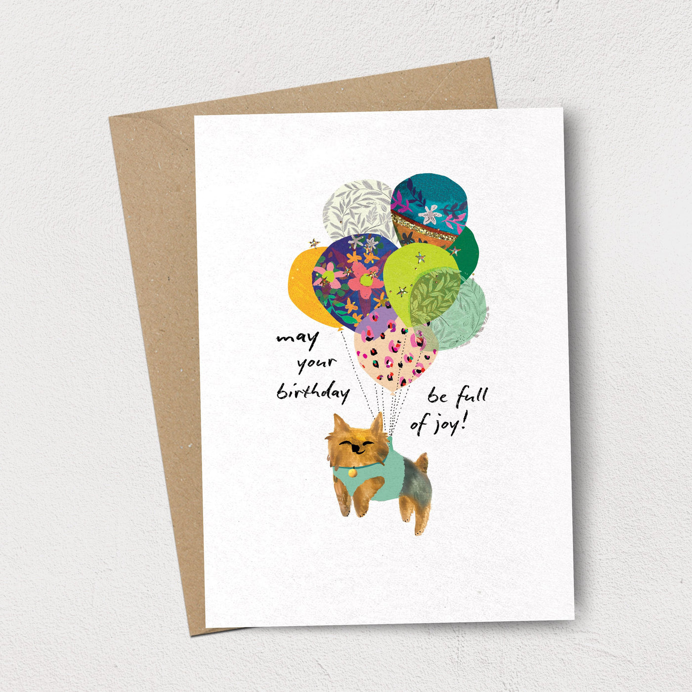 Yorkie Balloons Birthday Card