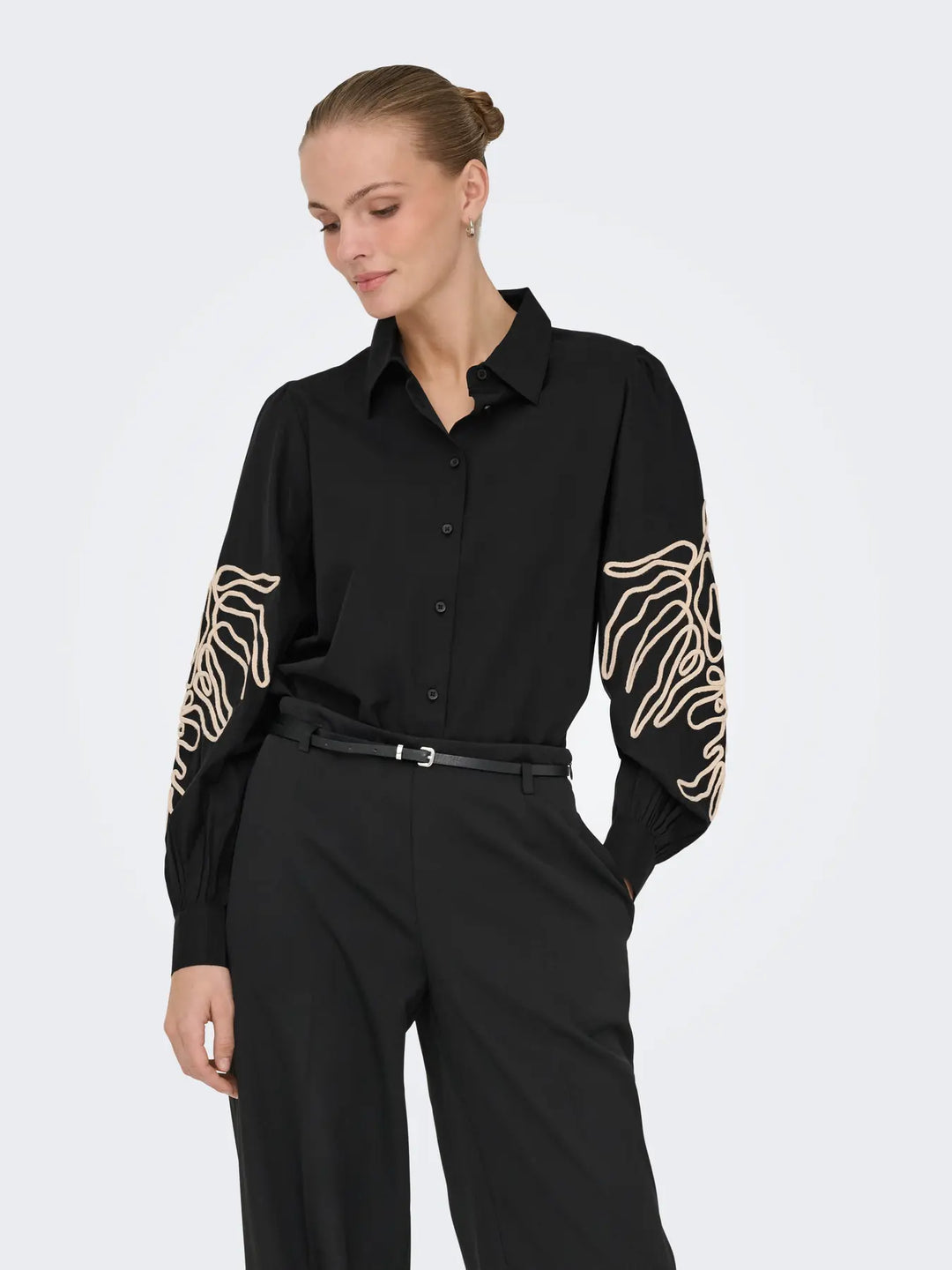 JDY Black Embroidered Sleeve Shirt