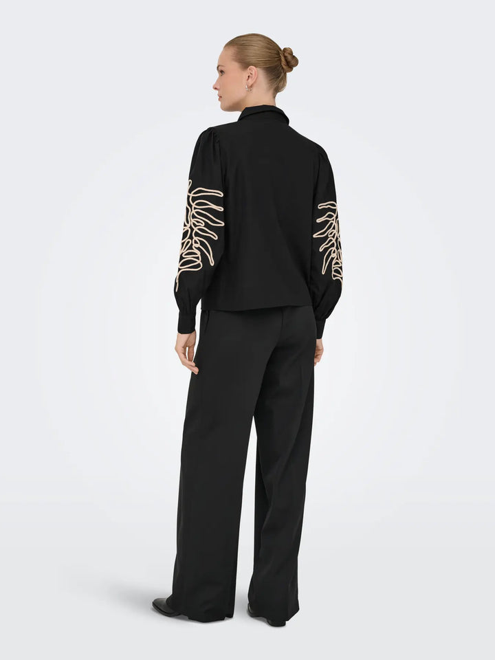 JDY Black Embroidered Sleeve Shirt