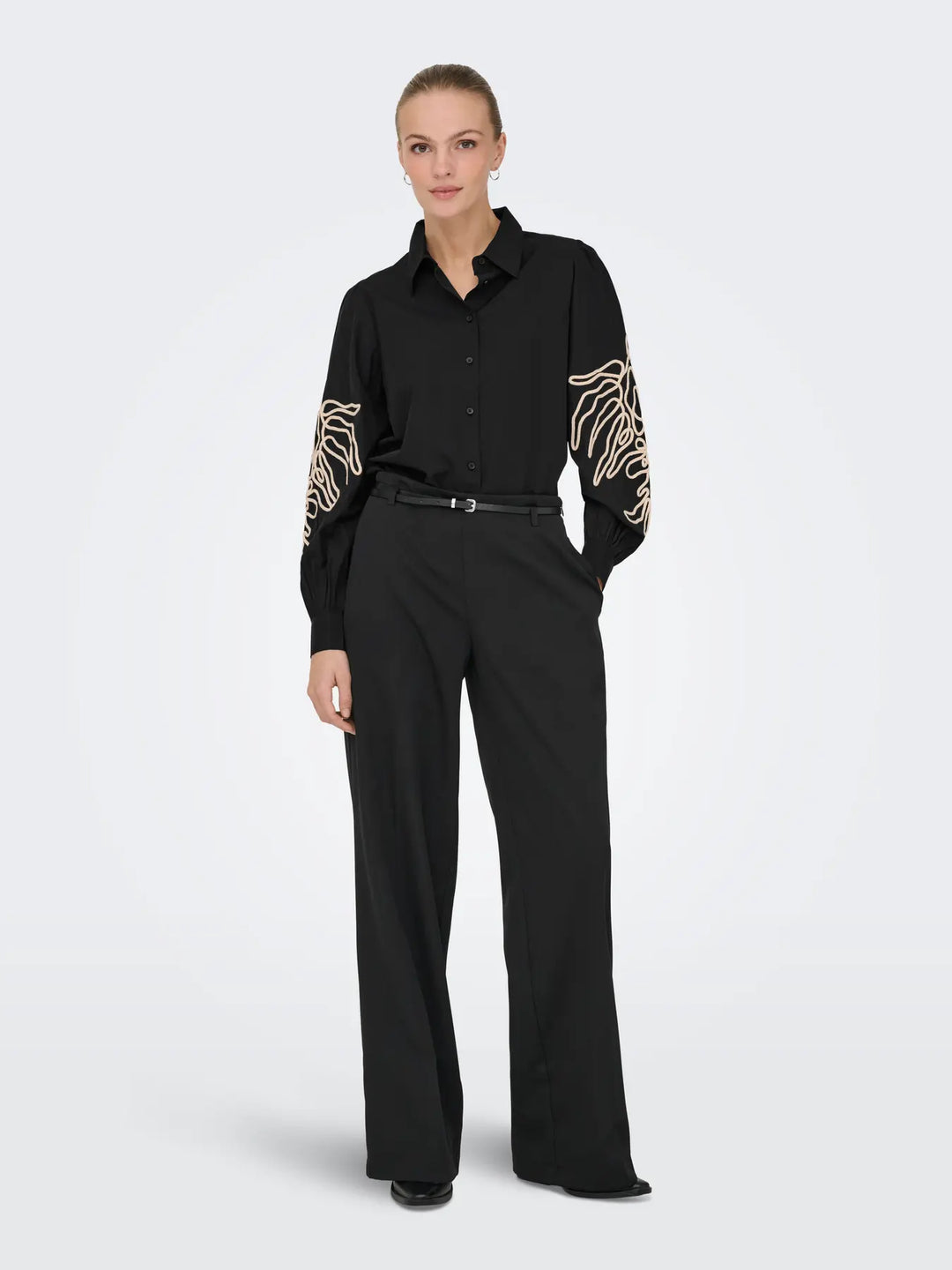 JDY Black Embroidered Sleeve Shirt