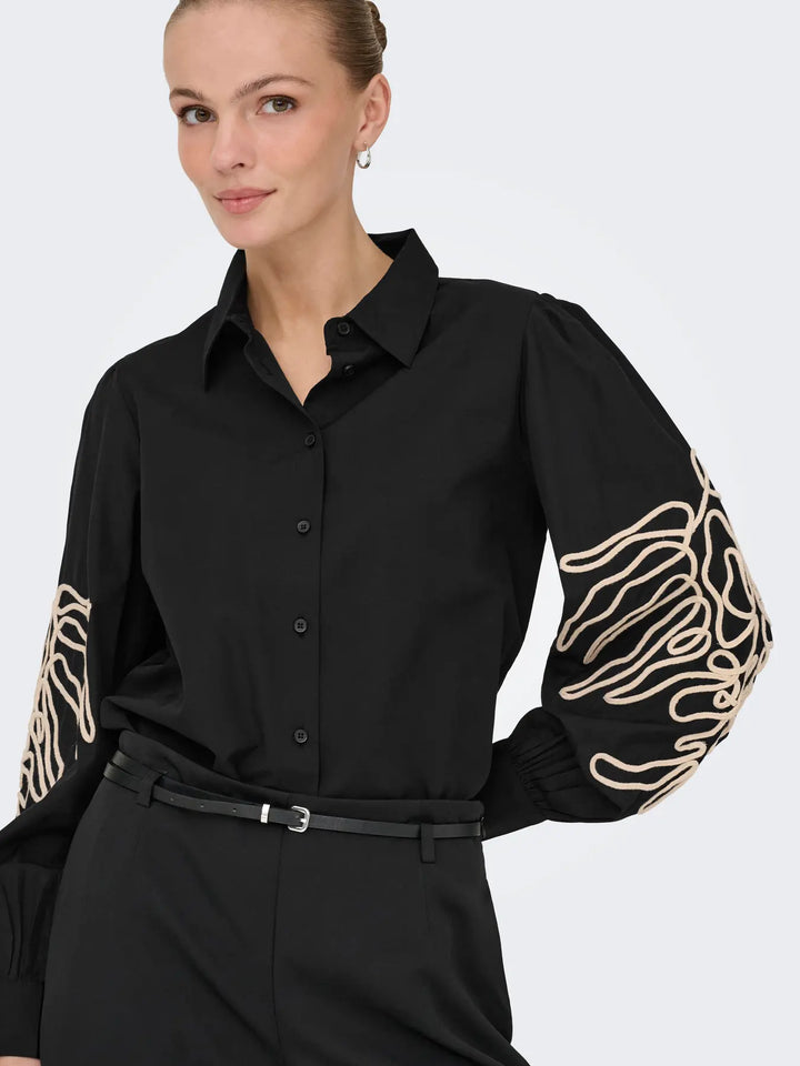 JDY Black Embroidered Sleeve Shirt