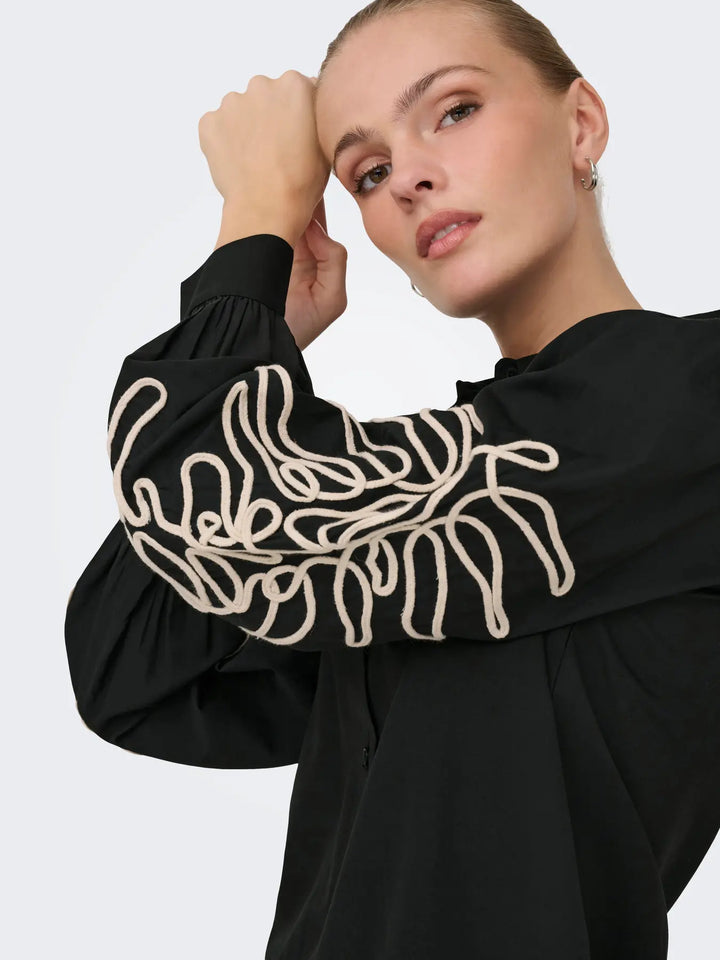 JDY Black Embroidered Sleeve Shirt
