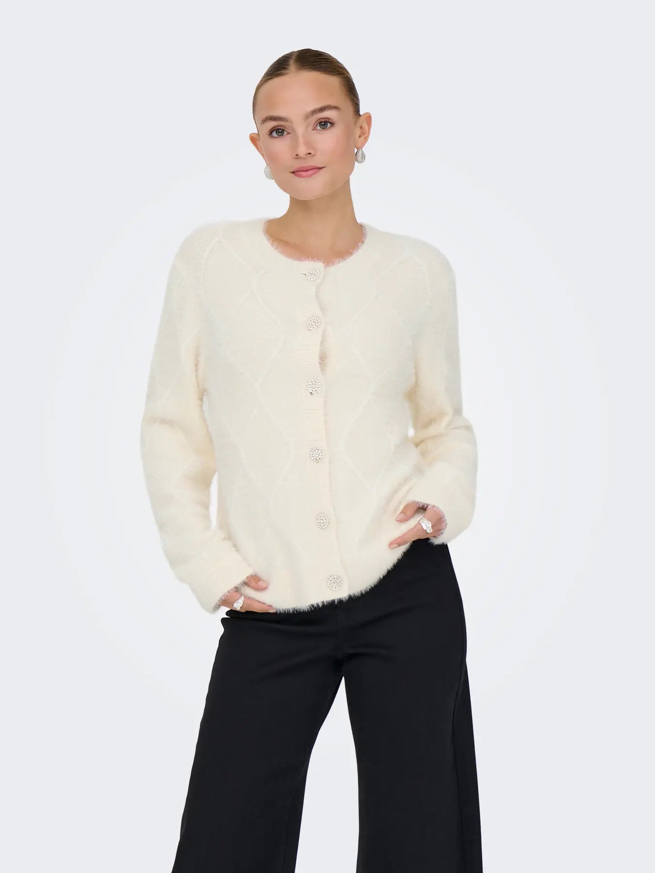 JDY Cream Diamante Button Cardy