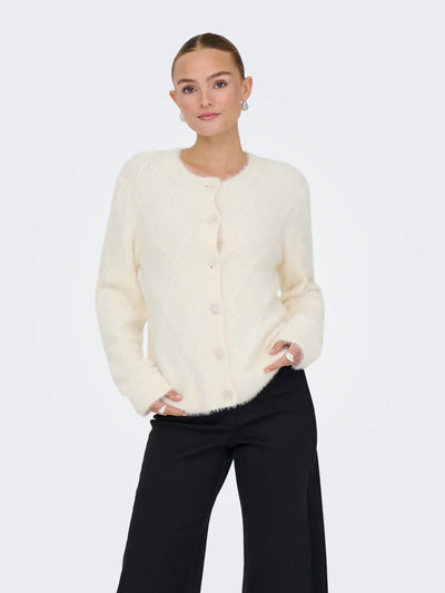 JDY Cream Diamante Button Cardy