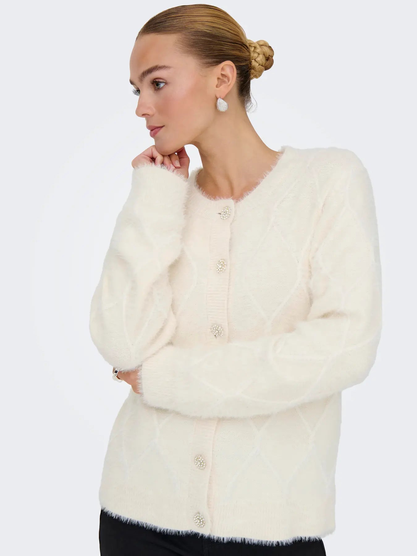 JDY Cream Diamante Button Cardy