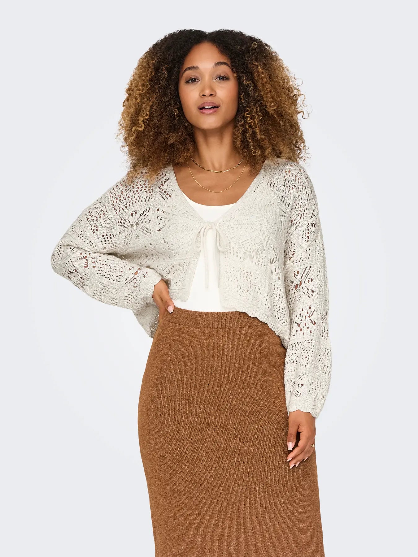 ONLY Ecru Crochet Cardigan