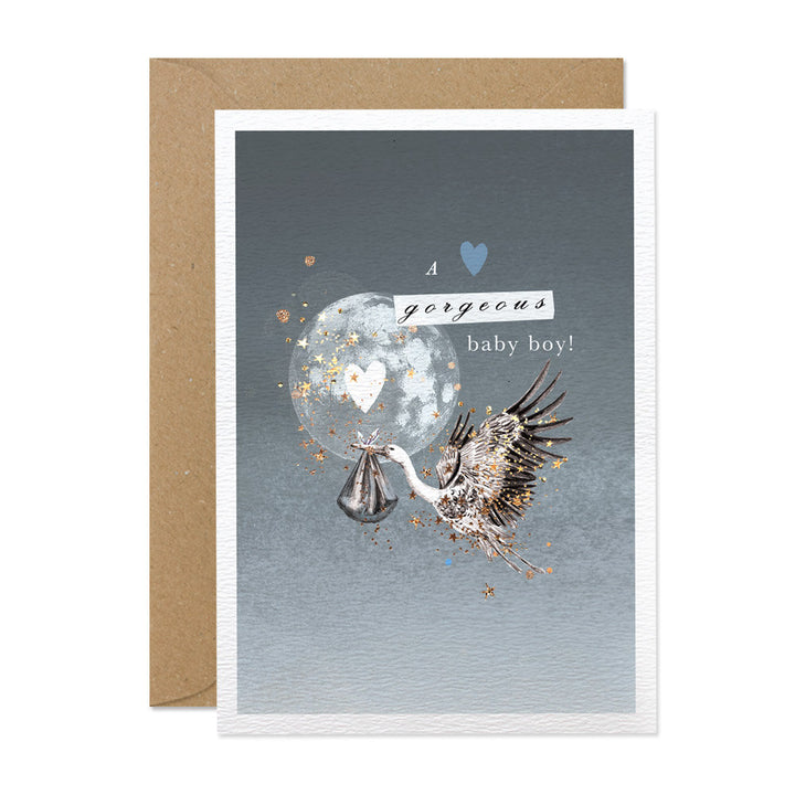 Gorgeous Baby Boy Stork Card