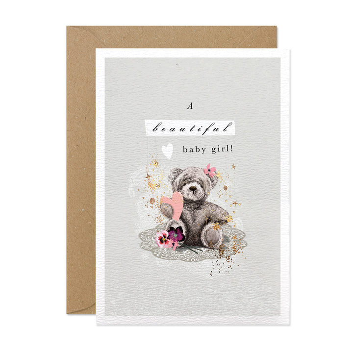 Beautiful Baby Girl Teddy Card