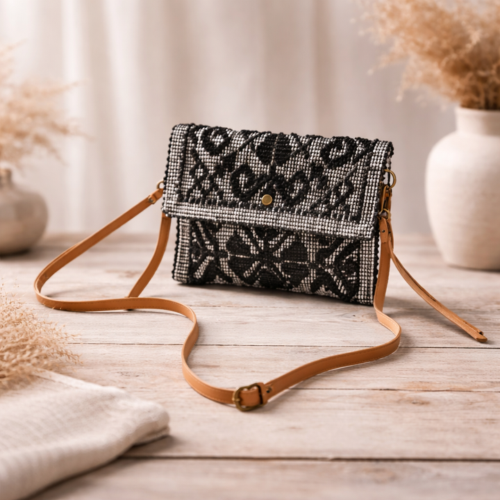 Black Sardinian Tapestry Clutch Bag