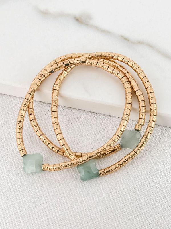 Gold & Turquoise Stone Clover Layered Bracelet