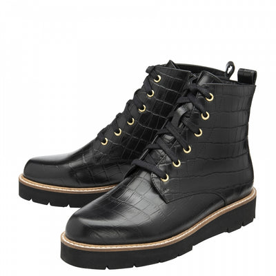 Black Croc Leather Maya Boots