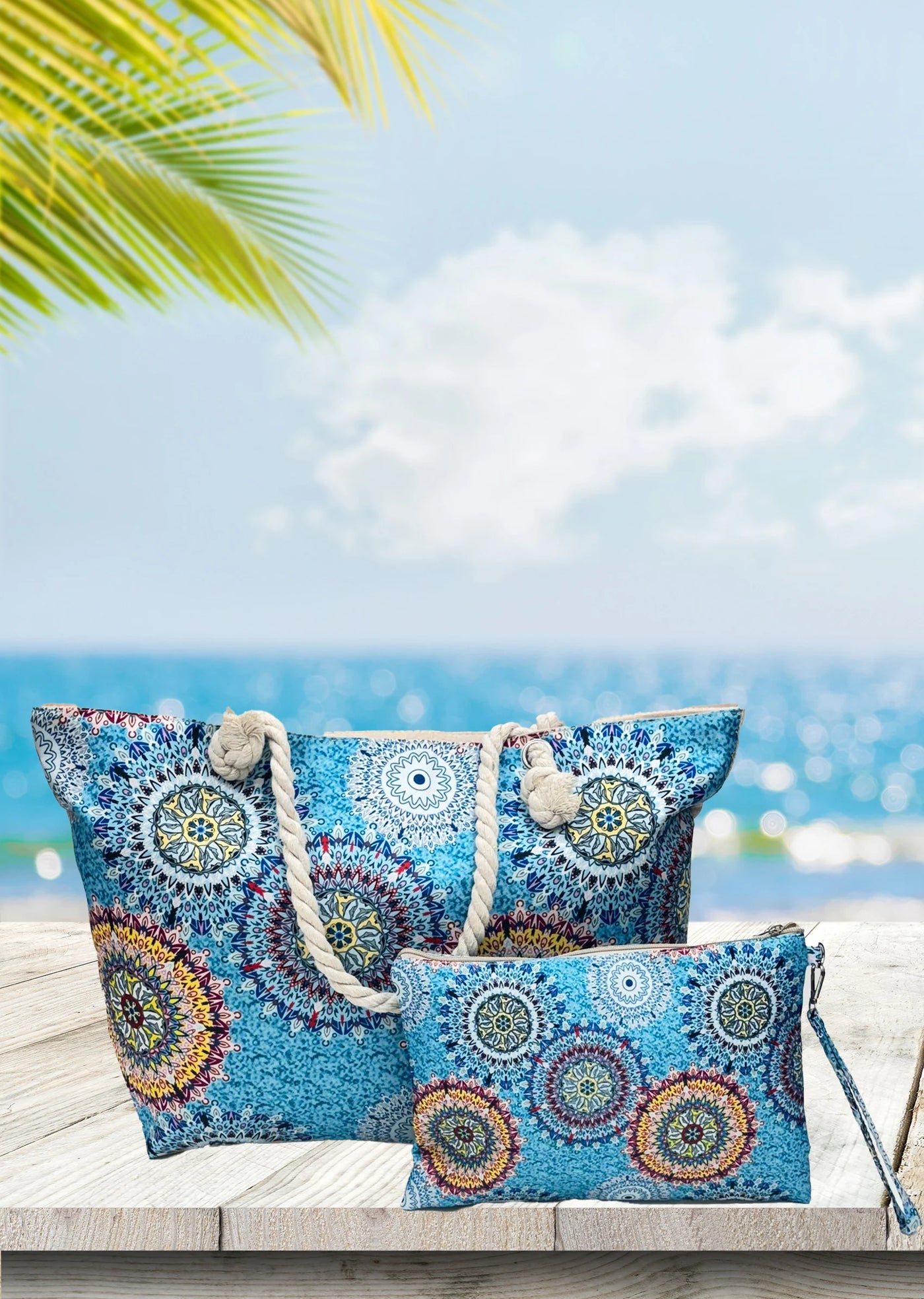 Blue Mandala Beach Bag Set