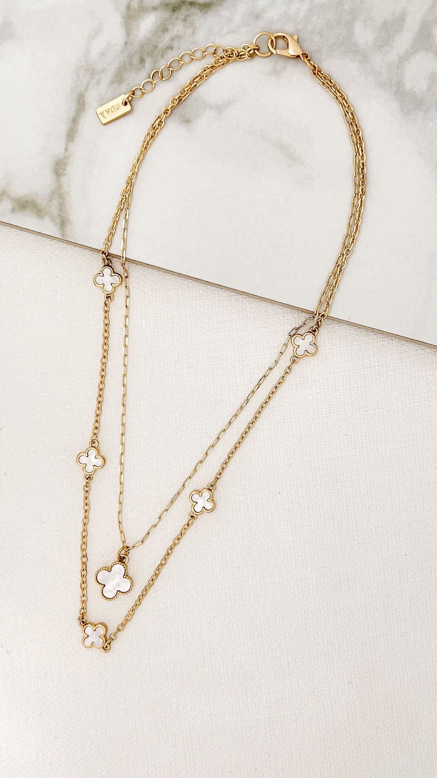 Gold & White Clover 2 Layer Necklace