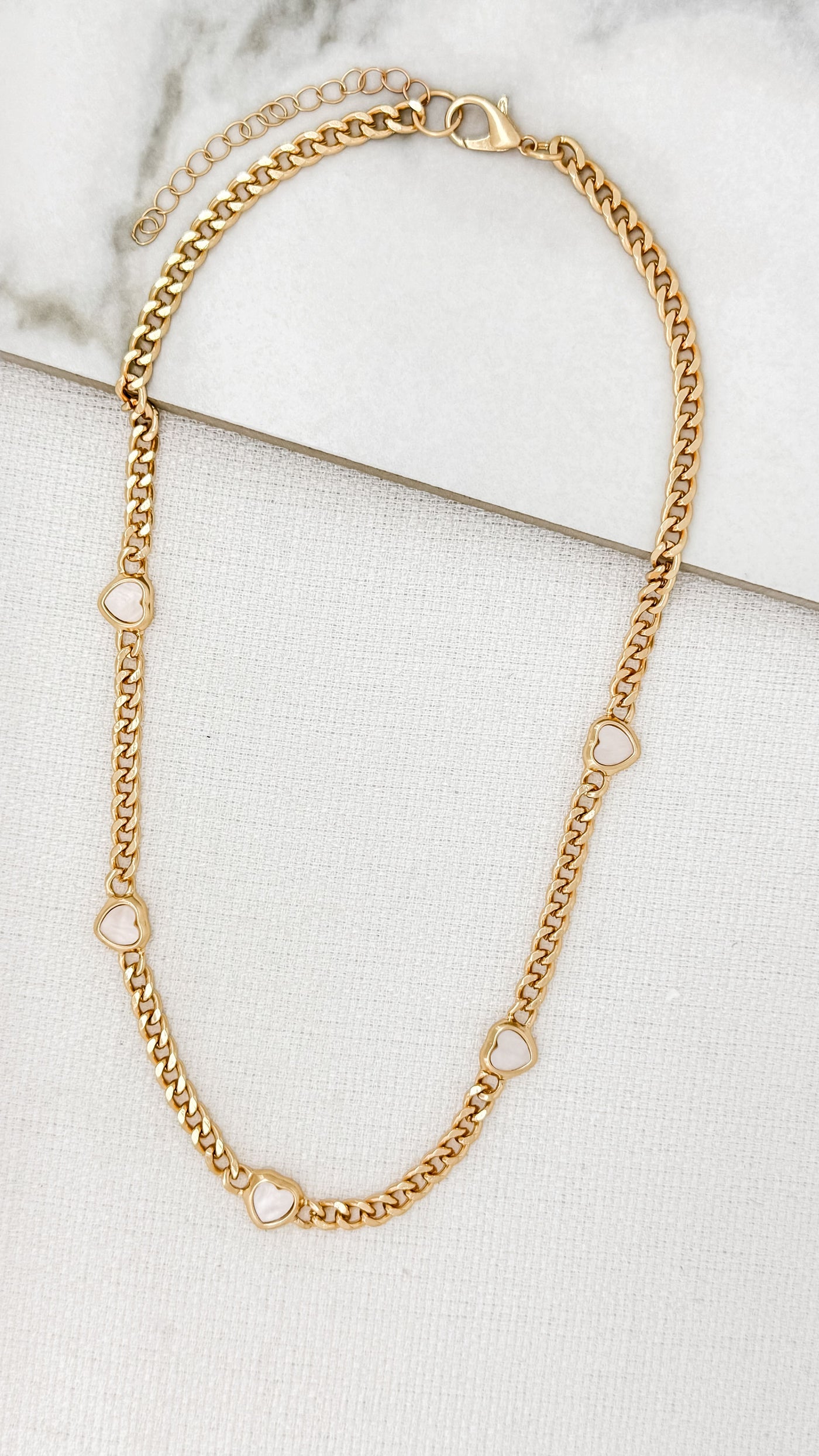 Gold Chain & White Hearts Short Necklace