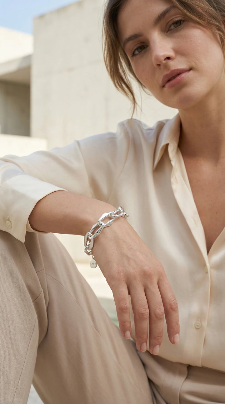 Silver Chunky Link T Bar Bracelet