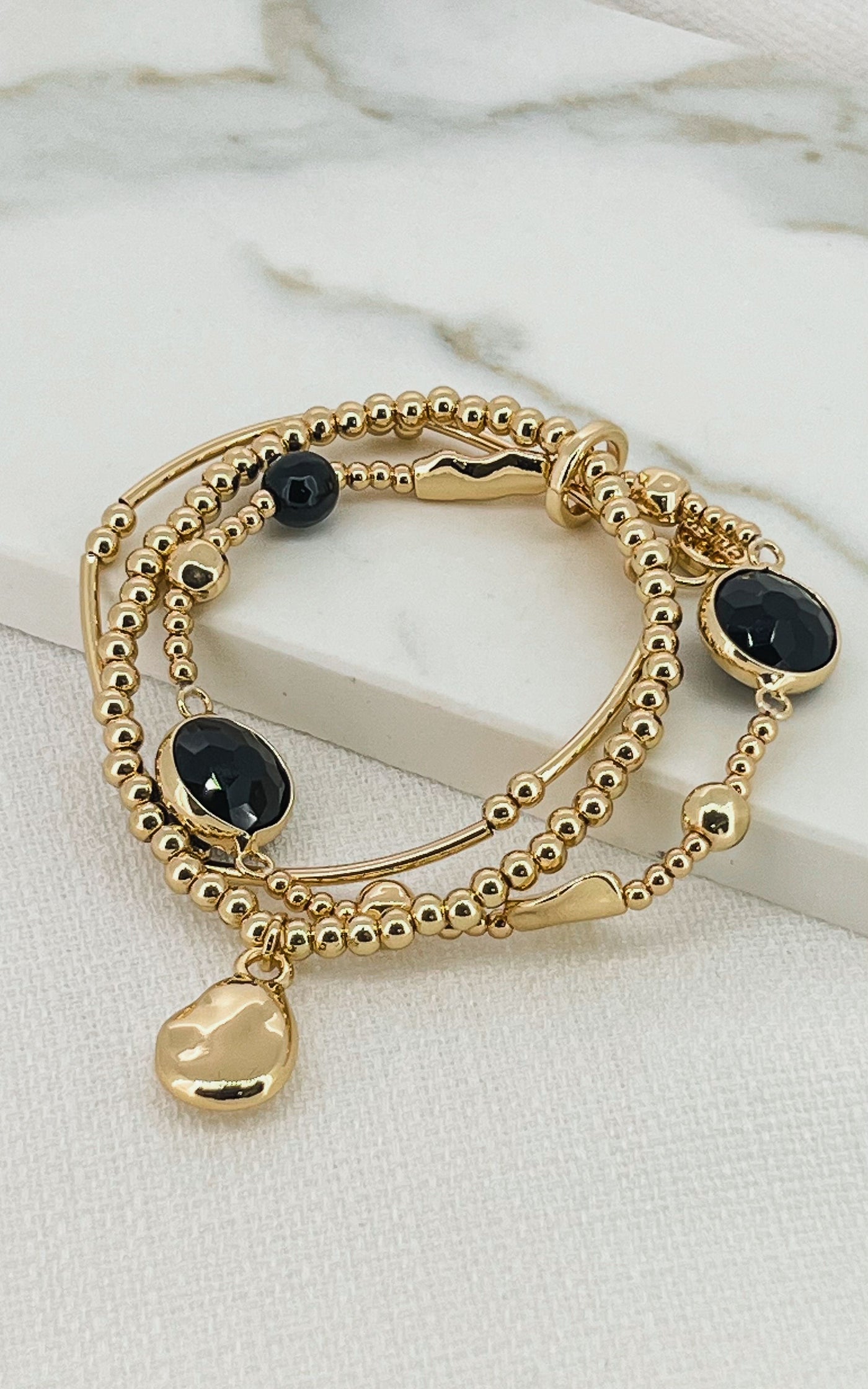 Gold & Black Stone 3 Layer Bracelet