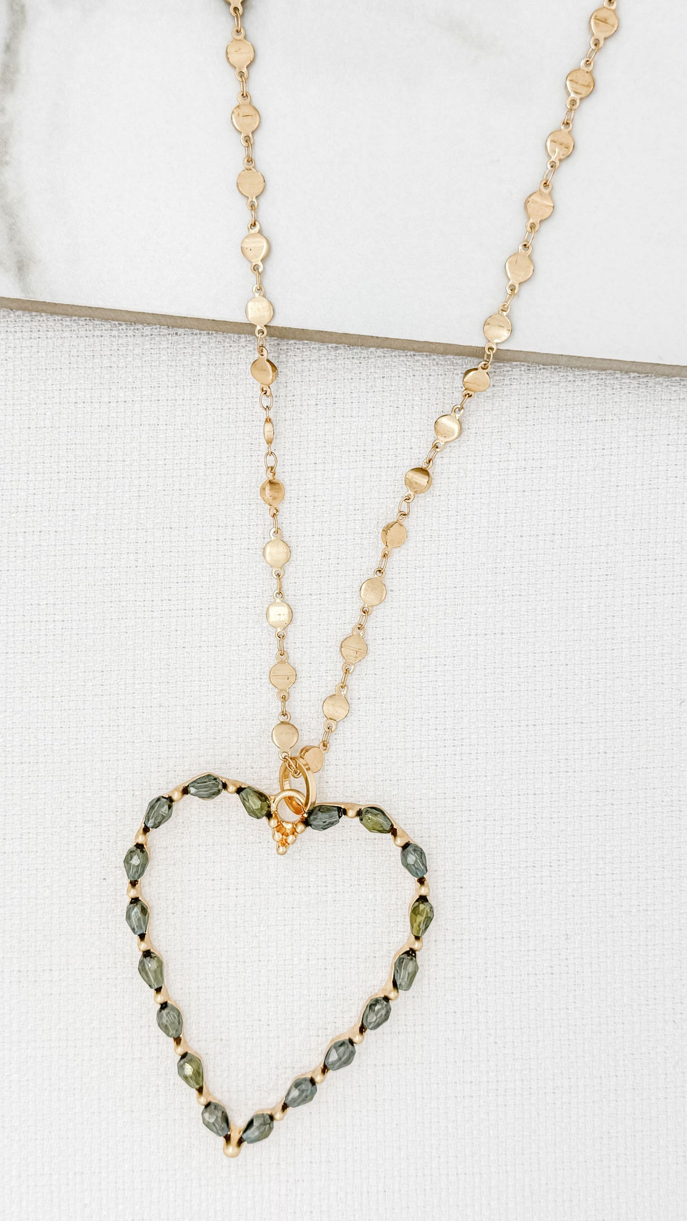 Gold & Sage Heart Long Necklace
