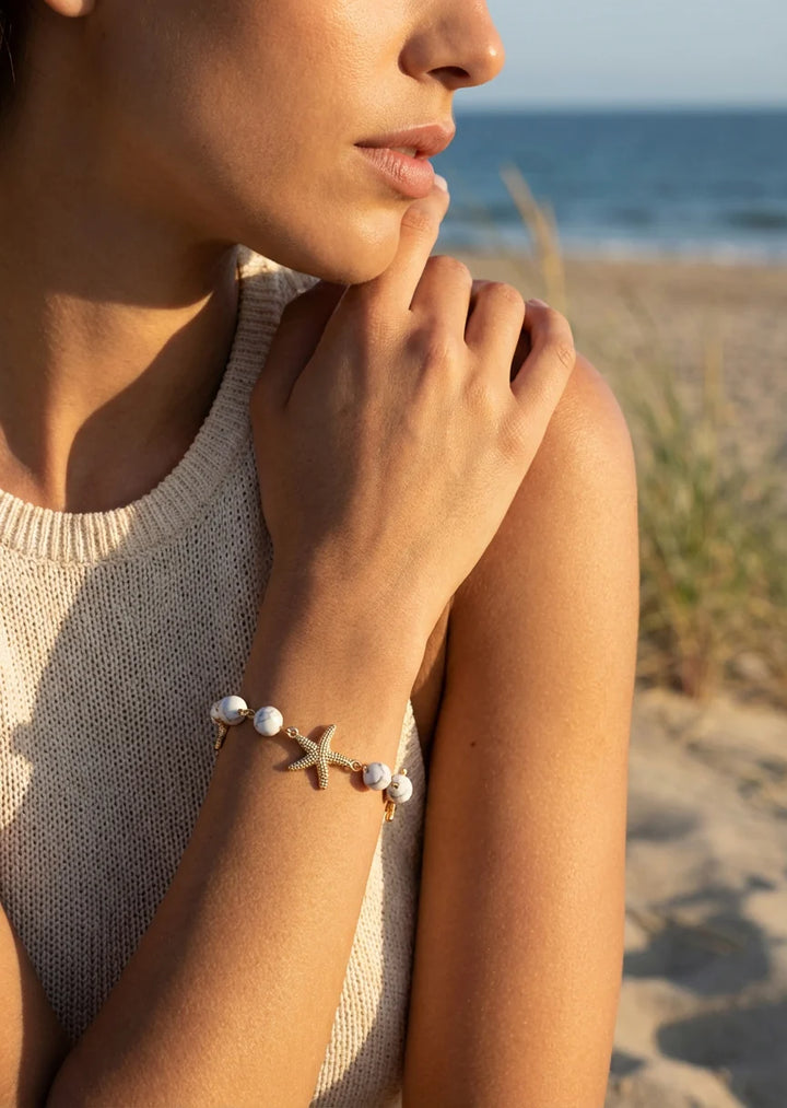 Starfish & White Bead T Bar Bracelet