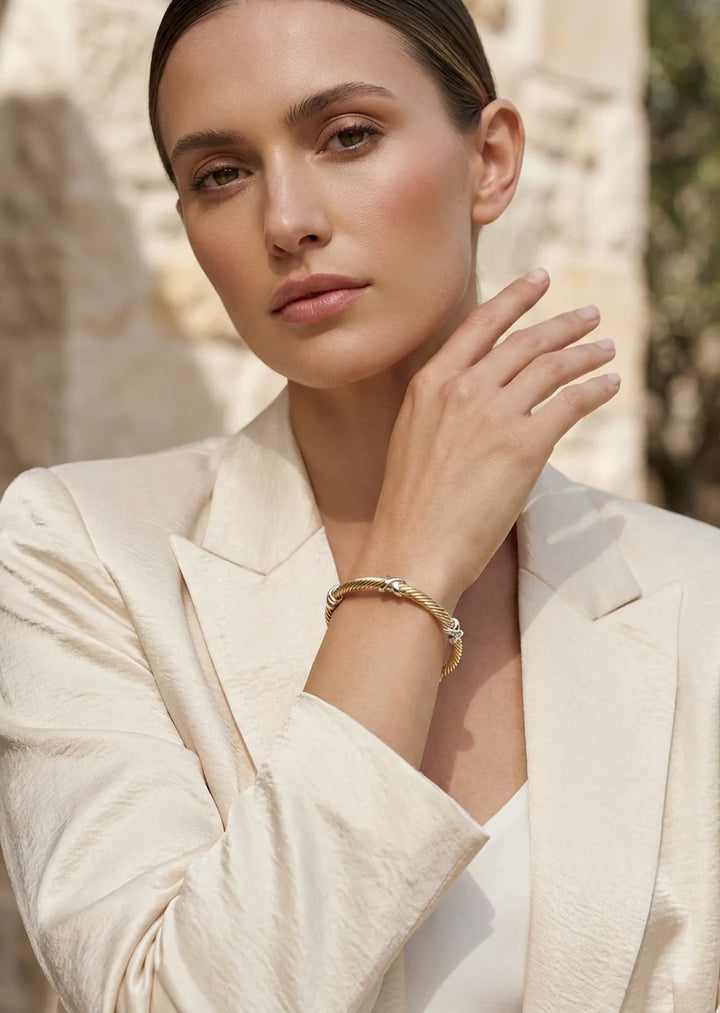 Gold & Silver Cross Textured Bangle