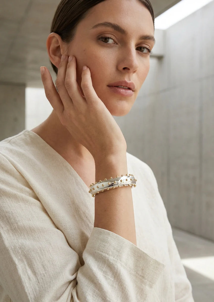 Silver Two Tone Stud Bangle
