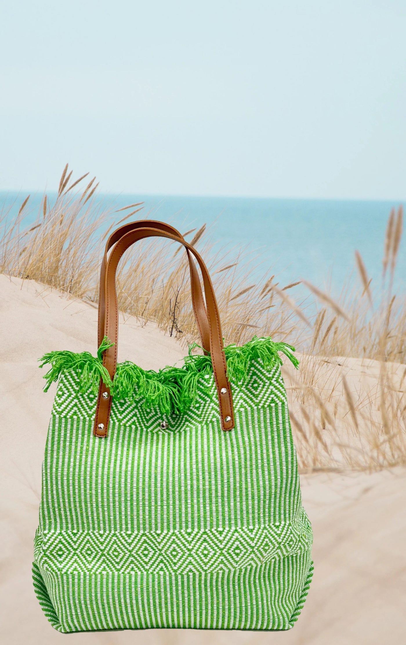 Green Woven Beach Bag