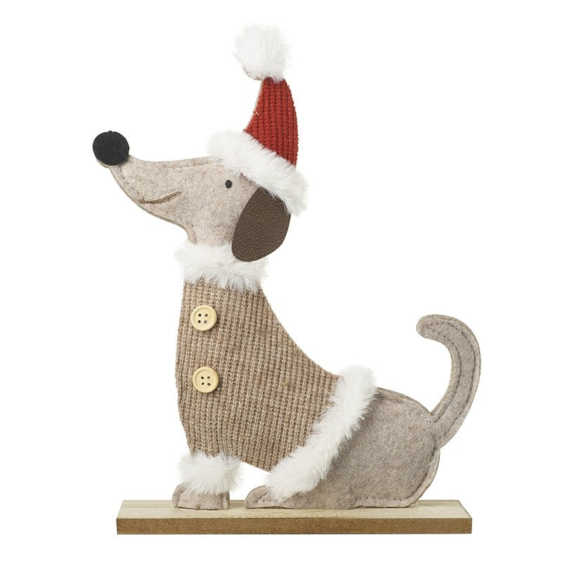 Wood & Felt Dog in Santa Hat
