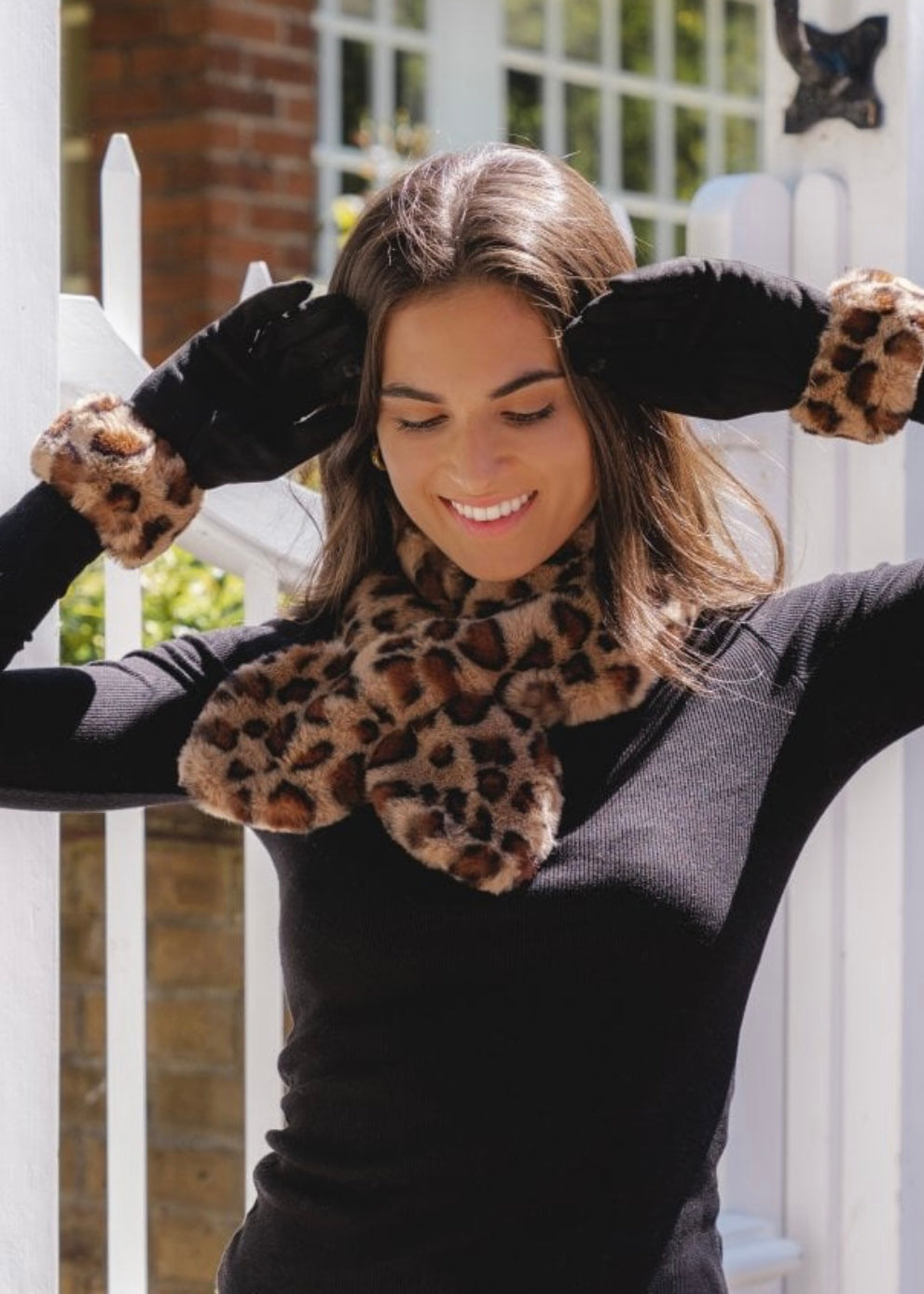 Brown Leopard Faux Fur Scarf