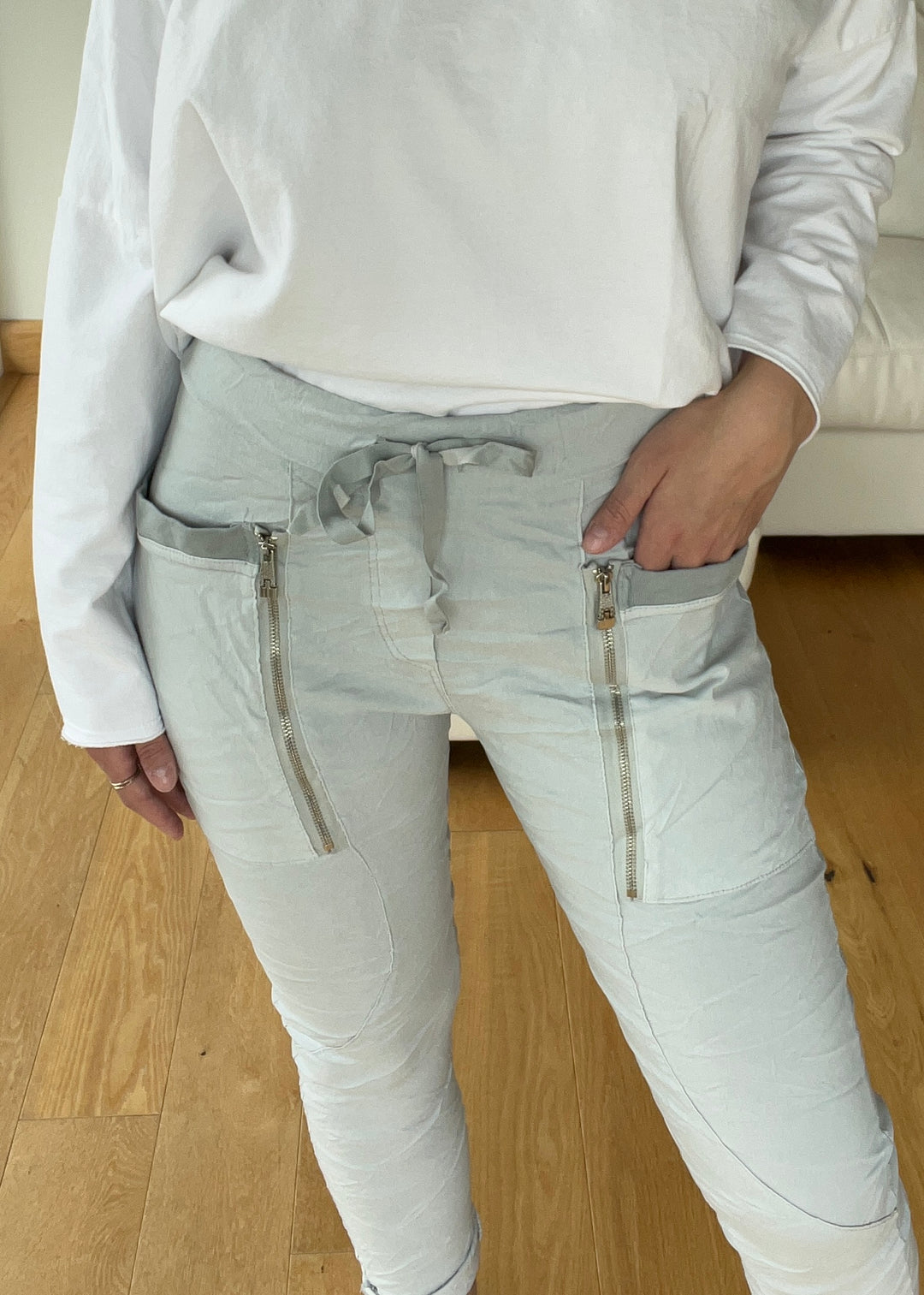 Pale Grey Cargo Zip Magic Trousers