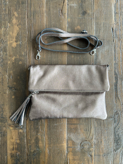 Bronze Foldover Leather Clutch