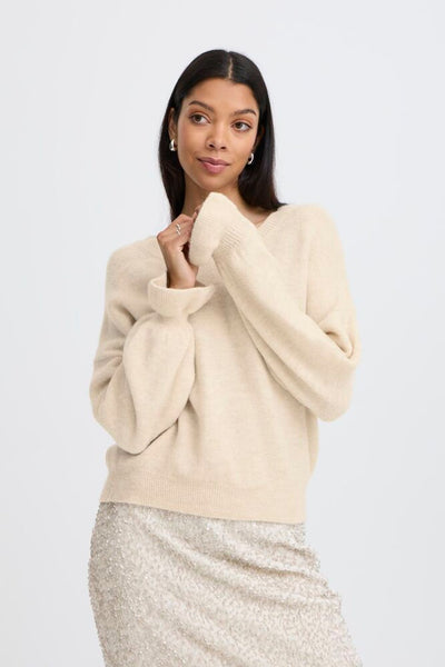 BYoung Oatmeal Frill Sleeve Jumper