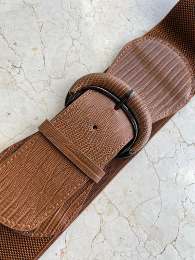 Brown Elasticated Croc Belt